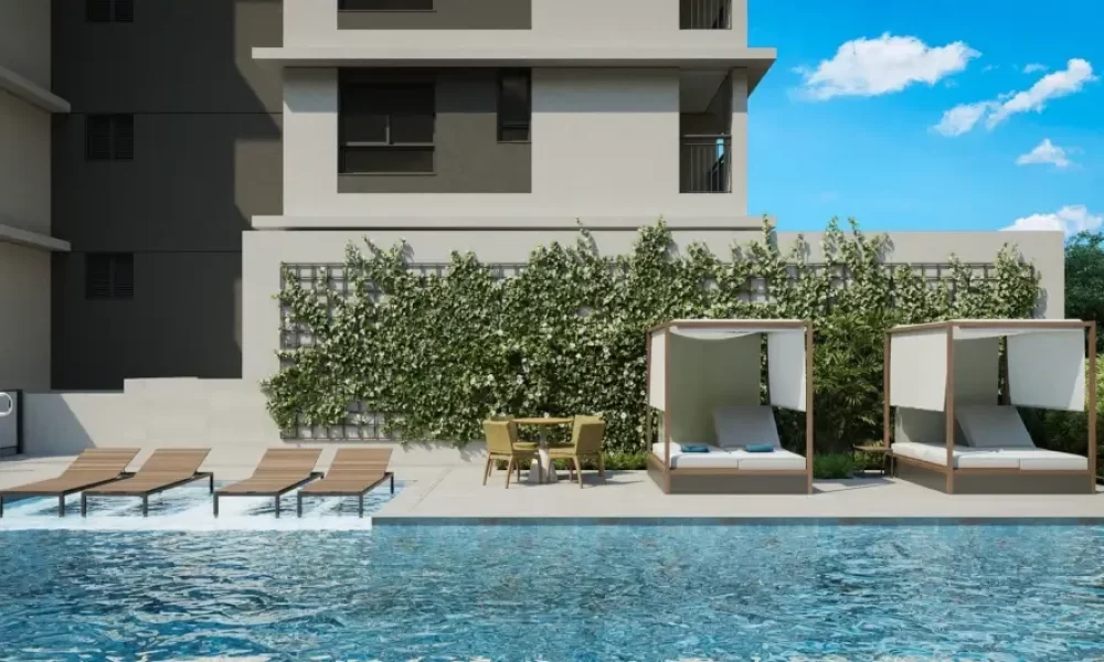 Piscina e bangalôs